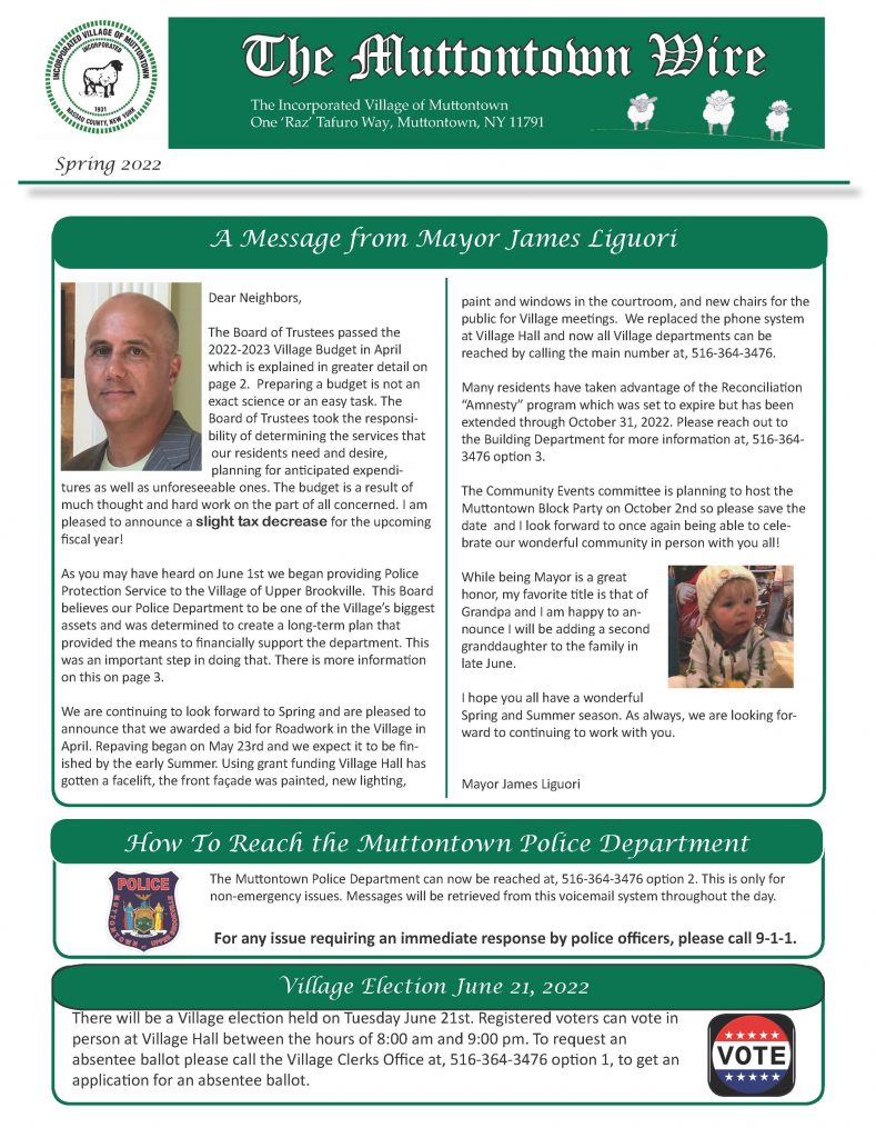 Spring 2022 Newsletter Village of Muttontown