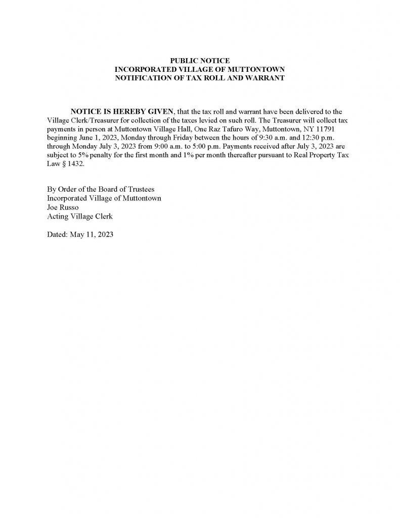 Legal & Public Notices Village of Muttontown