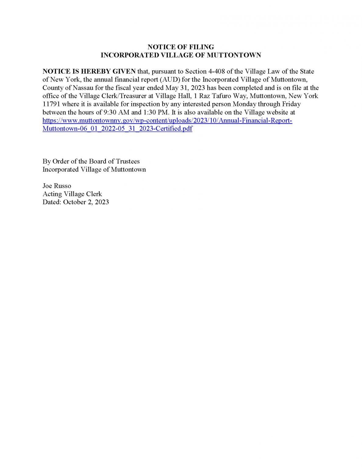 2023 Village of Muttontown