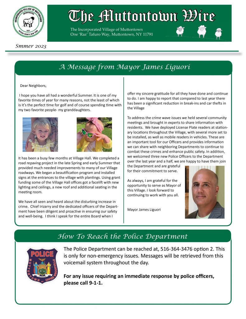 Summer 2023 Newsletter Village of Muttontown