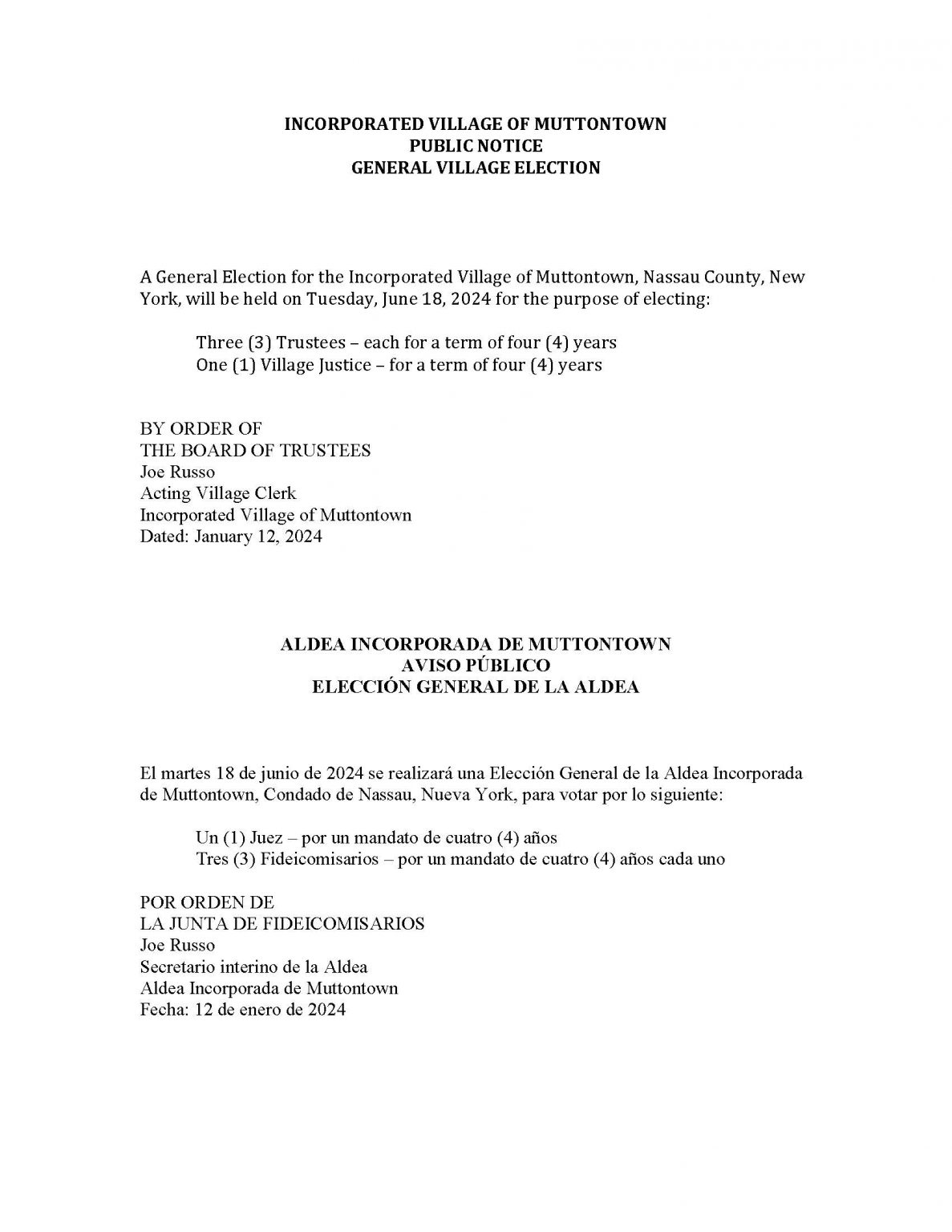 General Village Election Village of Muttontown