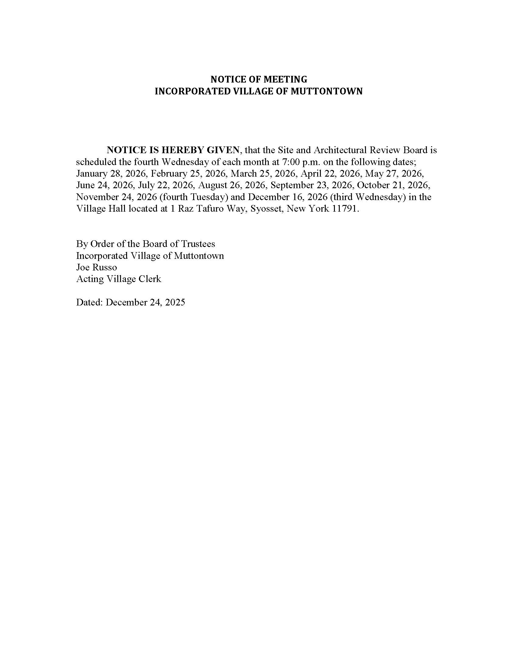 Public Notice 2026 PB Meetings